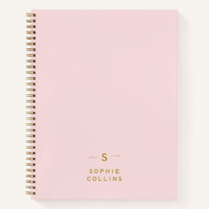 Monogram Blush Pink Gold Minimalist Elegant Name N Notebook
