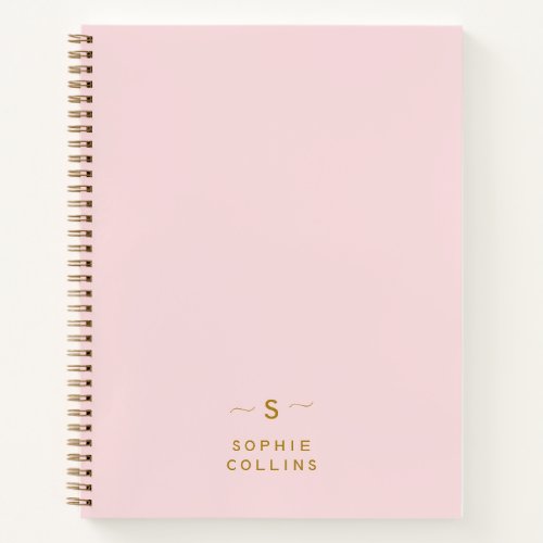 Monogram Blush Pink Gold Minimalist Elegant Name N Notebook