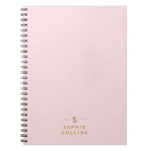 Monogram Blush Pink Gold Minimalist Elegant Name Notebook