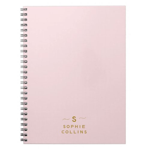 Monogram Blush Pink Gold Minimalist Elegant Name Notebook