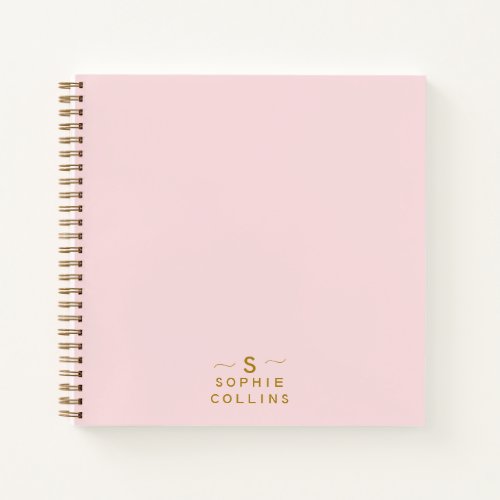 Monogram Blush Pink Gold Minimalist Elegant Name Notebook