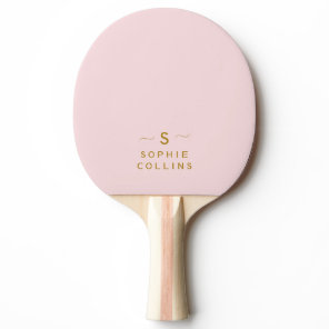 Monogram Blush Pink Gold Minimalist Elegant Name Ping Pong Paddle