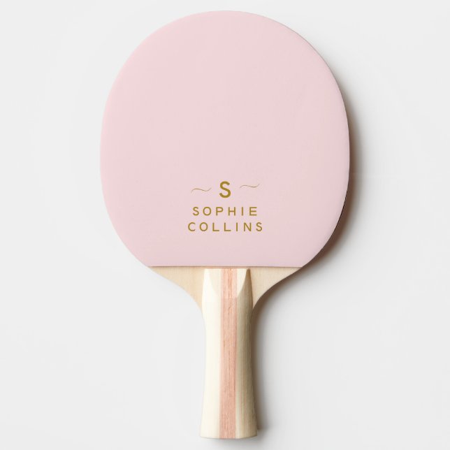 Monogram Blush Pink Gold Minimalist Elegant Name Ping Pong Paddle (Front)