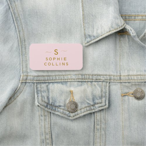 Monogram Blush Pink Gold Minimalist Elegant Name Tag