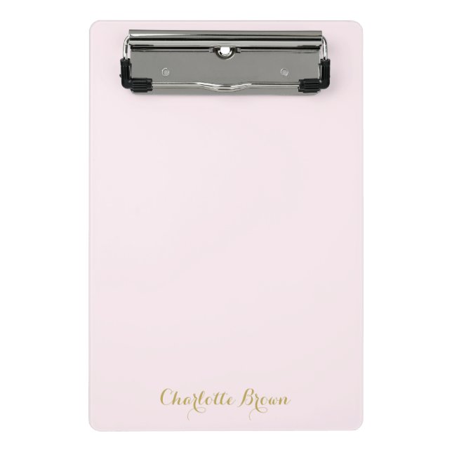 Monogram Blush Pink Gold Modern Minimalist Mini Clipboard (Front)