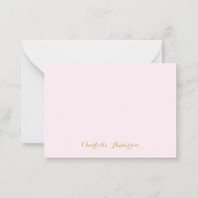 Monogram Blush Pink Gold Modern Minimalist Note Card (Front)