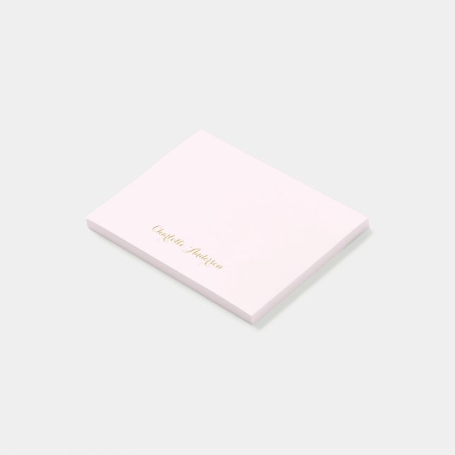 Monogram Blush Pink Gold Modern Minimalist Post-it Notes (Angled)