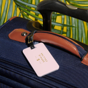 Monogram Blush Pink Gold Name Luggage Tag