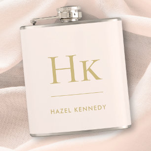 Monogram Blush Pink Gold Personalized Bachelorette Flask
