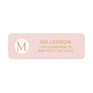 Monogram blush pink gold return address label