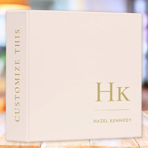 Monogram Blush Pink Gold Simple Elegant Initials 3 Ring Binder