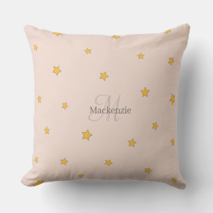 Monogram Blush Pink Gray Lucky Stars Throw Pillow