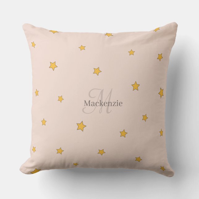 Monogram Blush Pink Gray Lucky Stars Throw Pillow (Front)