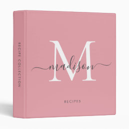 Monogram Blush Pink Gray Script Kitchen Recipe 3 Ring Binder