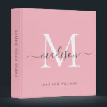 Monogram Blush Pink Gray Script Office School 3 Ring Binder<br><div class="desc">Elegant Monogram Blush Pink Silver Gray White Script Name Home Office Professional Work Back to School Recipe 3 ring binder</div>