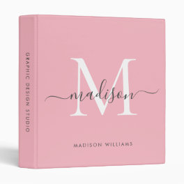 Monogram Blush Pink Gray Script Office School 3 Ring Binder