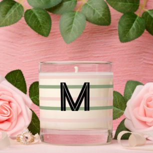 Monogram Blush Pink Green Stripes Scented Candle