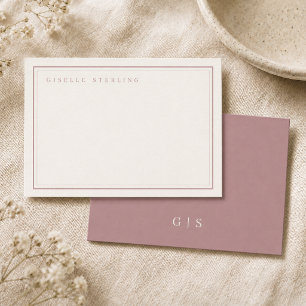 Monogram Blush Pink Ivory Double Border Note Card