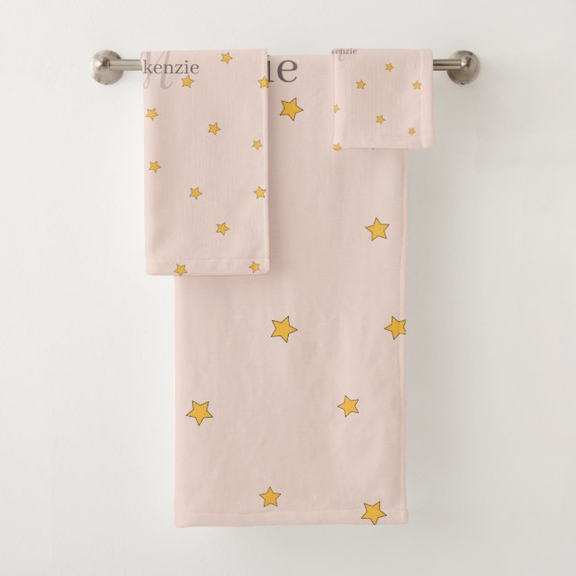 Monogram Blush Pink Lucky Stars Custom Name Towel (Insitu)