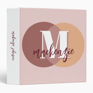 Monogram Blush Pink Minimalist Modern Feminine 3 Ring Binder