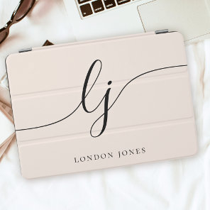 Monogram Blush Pink Modern Feminine Calligraphy iPad Pro Cover