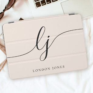 Monogram Blush Pink Modern Feminine Calligraphy iPad Pro Cover