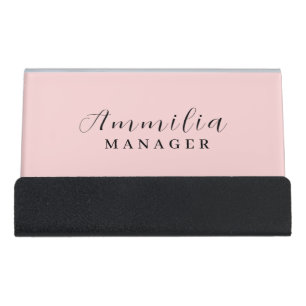Monogram Blush Pink Modern Feminine Desk Logo Business Card Holder