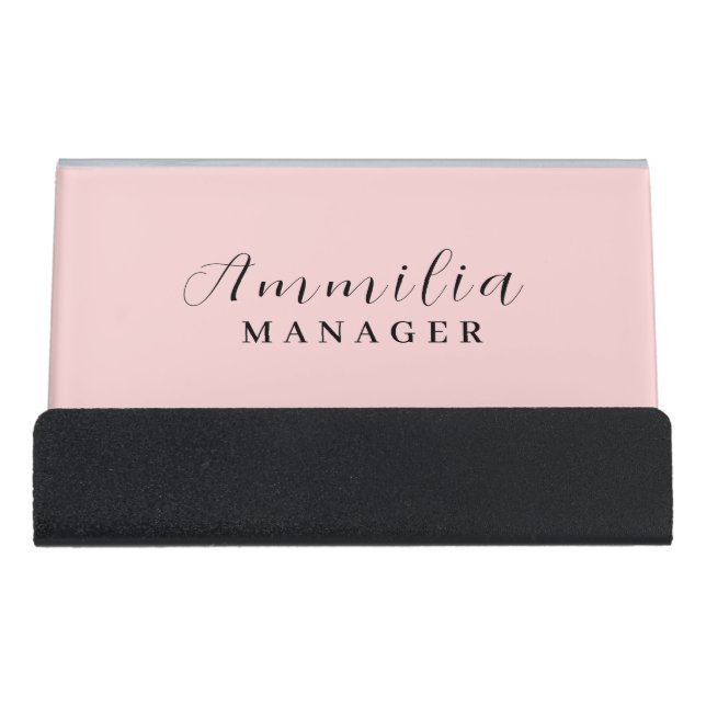 Monogram Blush Pink | Modern Feminine Desk Logo Desk Business Card Holder (Front)