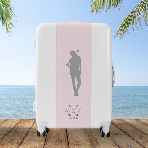 Monogram Blush Pink  Modern Golfer Minimalist Luggage