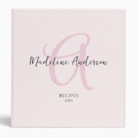 Monogram Blush Pink Modern Minimalist Feminine 3 Ring Binder