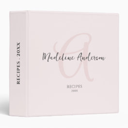 Monogram Blush Pink Modern Minimalist Feminine 3 Ring Binder