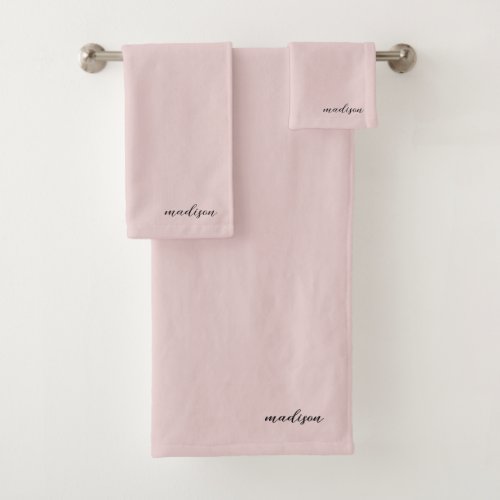 Monogram Blush Pink Modern Minimalist Feminine Bath Towel Set