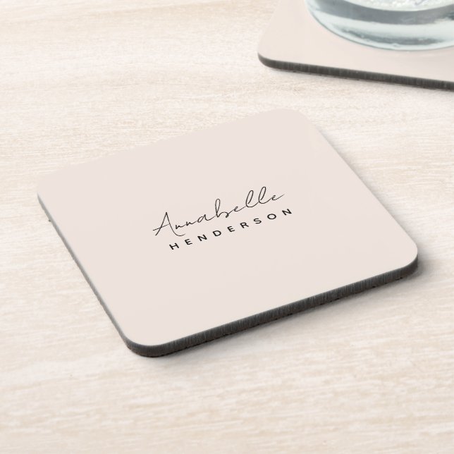Monogram Blush Pink | Modern Minimalist Feminine Beverage Coaster (Left Side)