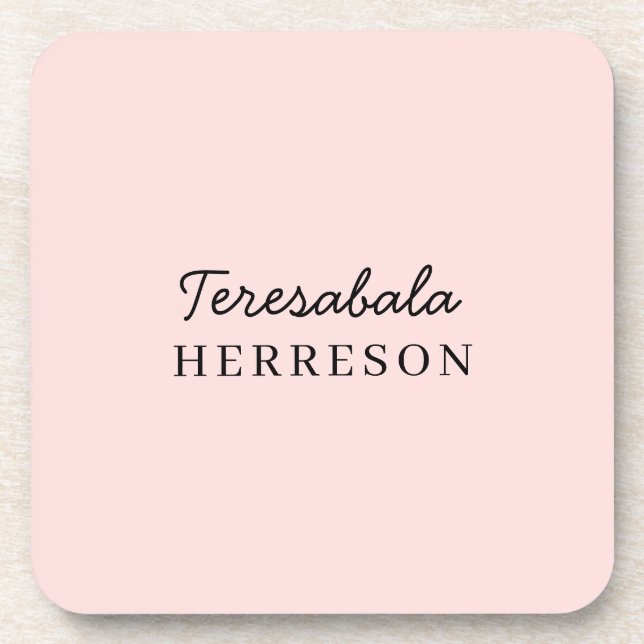 Monogram Blush Pink Modern Minimalist Feminine Beverage Coaster (Front)