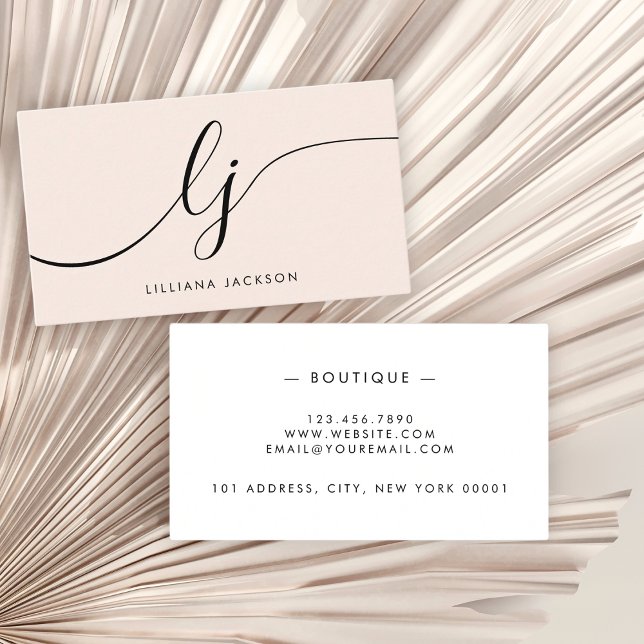 Monogram Blush Pink Modern Minimalist Feminine Business Card (Creator Uploaded)