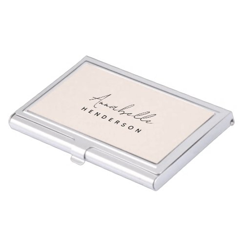 Monogram Blush Pink  Modern Minimalist Feminine Business Card Case