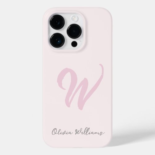 Monogram Blush Pink Modern Minimalist Feminine Case_Mate iPhone 14 Pro Case
