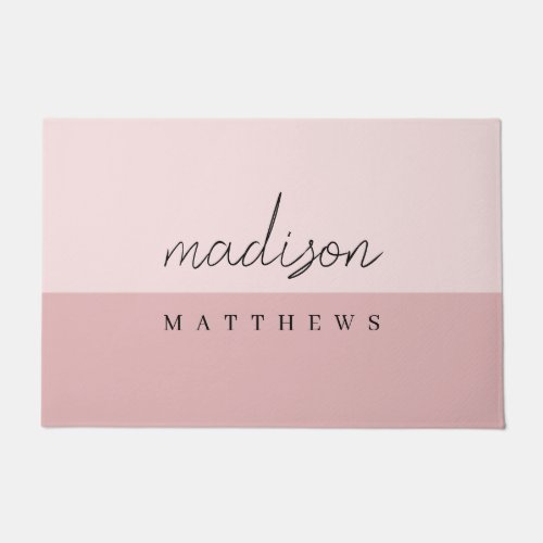 Monogram Blush Pink  Modern Minimalist Feminine Doormat