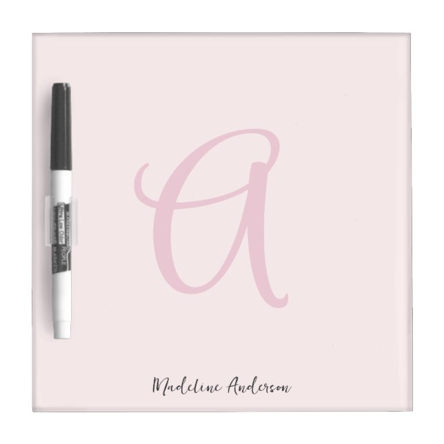 Monogram Blush Pink Modern Minimalist Feminine Dry Erase Board (Front)