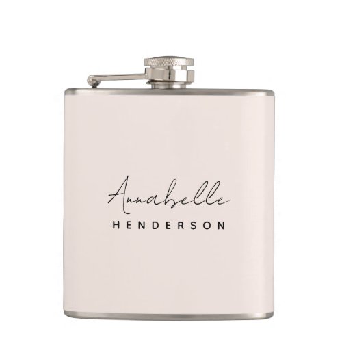 Monogram Blush Pink  Modern Minimalist Feminine Flask