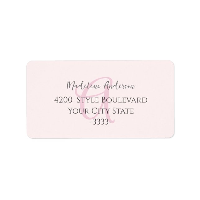 Monogram Blush Pink Modern Minimalist Feminine Label (Front)