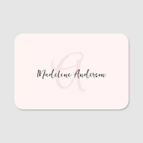 Monogram Blush Pink Modern Minimalist Feminine Name Tag