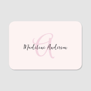 Monogram Blush Pink Modern Minimalist Feminine Name Tag