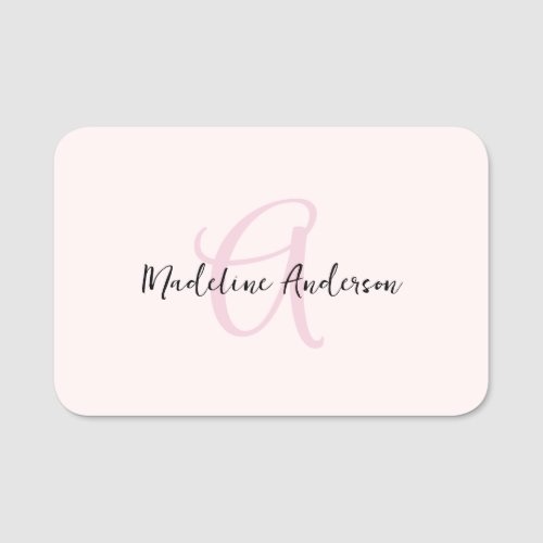 Monogram Blush Pink Modern Minimalist Feminine Name Tag