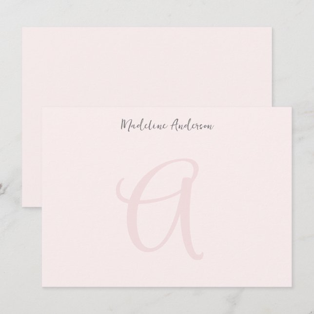 Monogram Blush Pink Modern Minimalist Feminine Note Card (Front/Back)