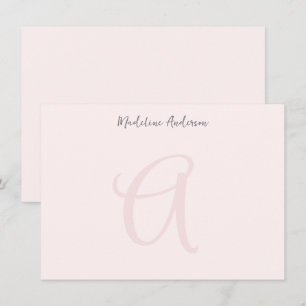 Monogram Blush Pink Modern Minimalist Feminine Note Card