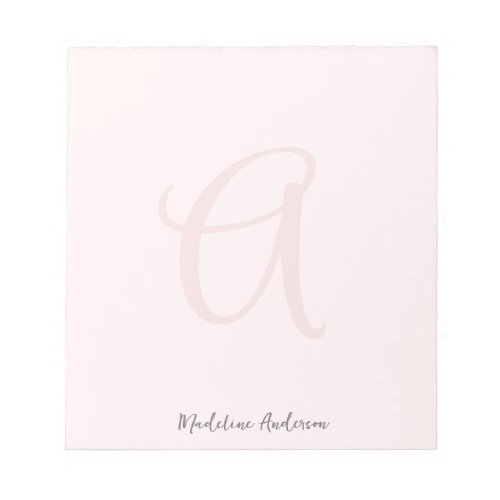 Monogram Blush Pink Modern Minimalist Feminine Notepad