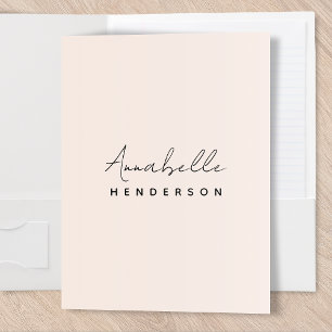 Monogram Blush Pink Modern Minimalist Feminine Pocket Folder
