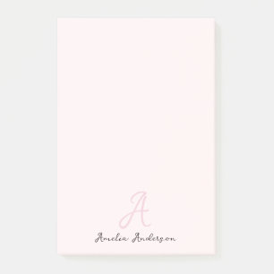 Monogram Blush Pink Modern Minimalist Feminine Post-it Notes