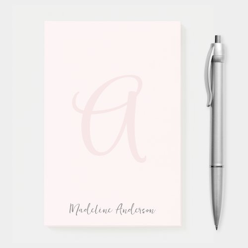 Monogram Blush Pink Modern Minimalist Feminine Post_it Notes